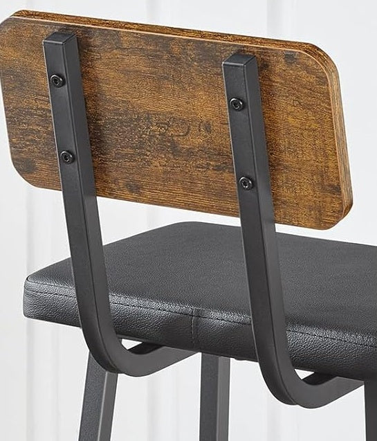 Set of 2 Industrial PU Upholstered Bar Stools – Breakfast Bar Chairs with Backrest
