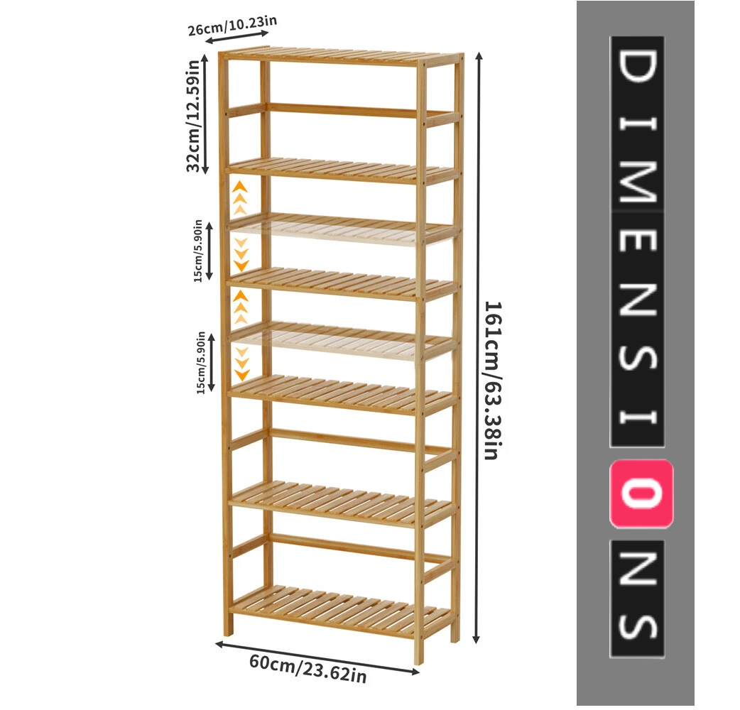 6-Tier Bamboo Bookshelf, Adjustable Free Standing Shelf Unit for Kitchen, Bathroom, or Living Room