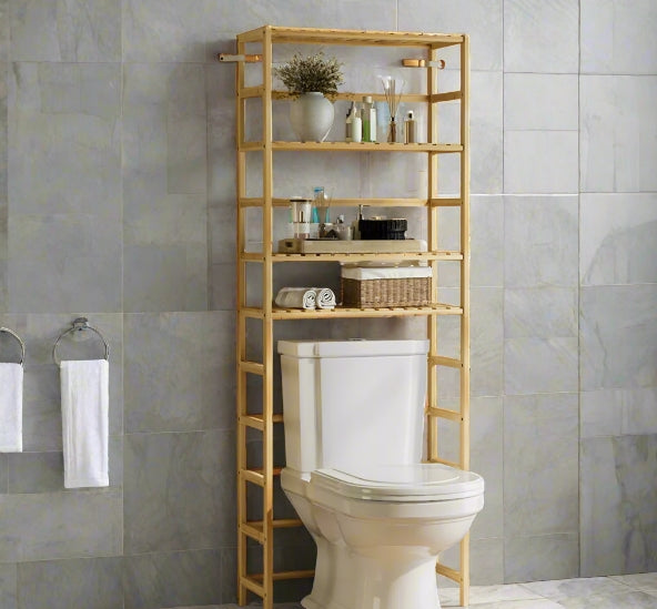 6-Tier Bamboo Bookshelf, Adjustable Free Standing Shelf Unit for Kitchen, Bathroom, or Living Room