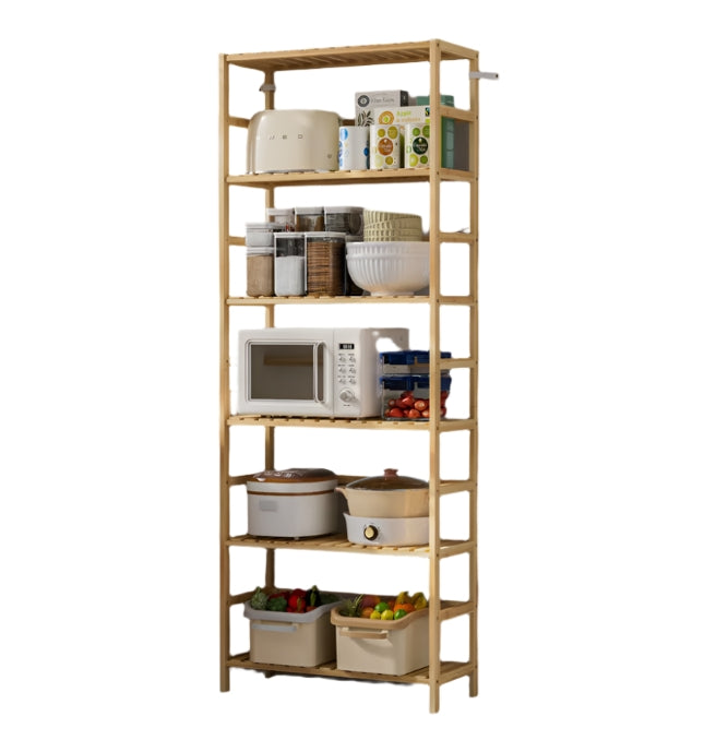 6-Tier Bamboo Bookshelf, Adjustable Free Standing Shelf Unit for Kitchen, Bathroom, or Living Room