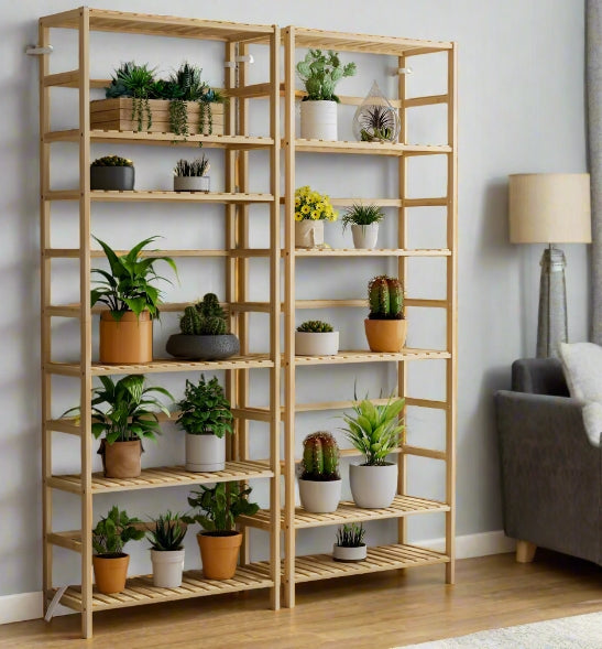6-Tier Bamboo Bookshelf, Adjustable Free Standing Shelf Unit for Kitchen, Bathroom, or Living Room