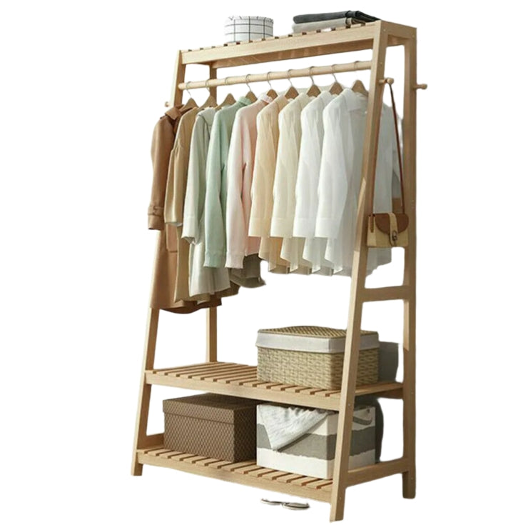 Bamboo Clothes Rail Rack with Top Shelf, Shoe Storage, 10 Hooks, and Ladder Rails – 80x43.5x165 cm
