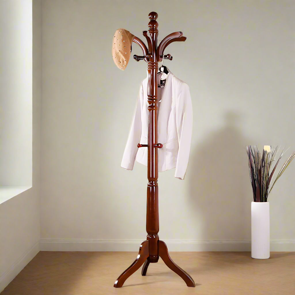 13 hook wooden coat rack freestanding