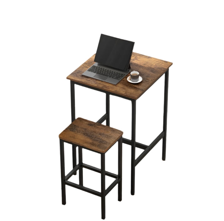 Compact Dining Table and 2 Chairs Set with Footrests, Industrial Style, Rustic Brown and Black