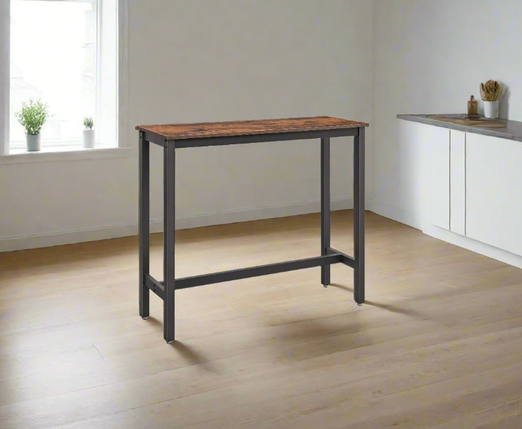 Bar Table Desk, Industrial Style, 120x40x100 cm, Vintage Brown and Black, Sturdy Metal Frame