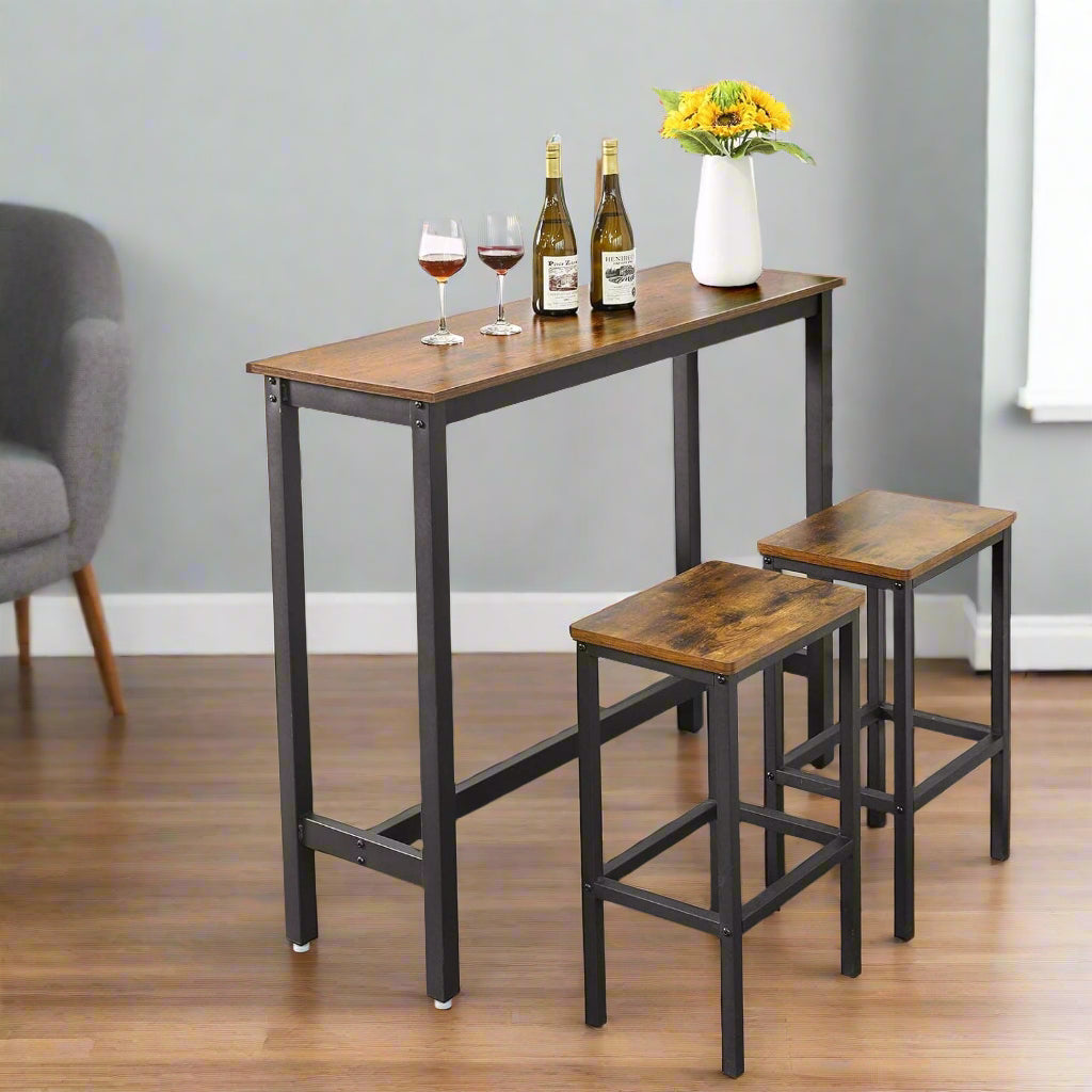Bar Table Desk, Industrial Style, 120x40x100 cm, Vintage Brown and Black, Sturdy Metal Frame