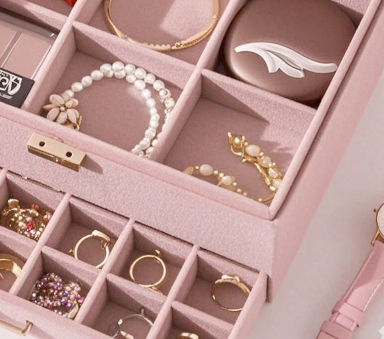 3 Layer Pink Jewellery Box and Organizer - Pink