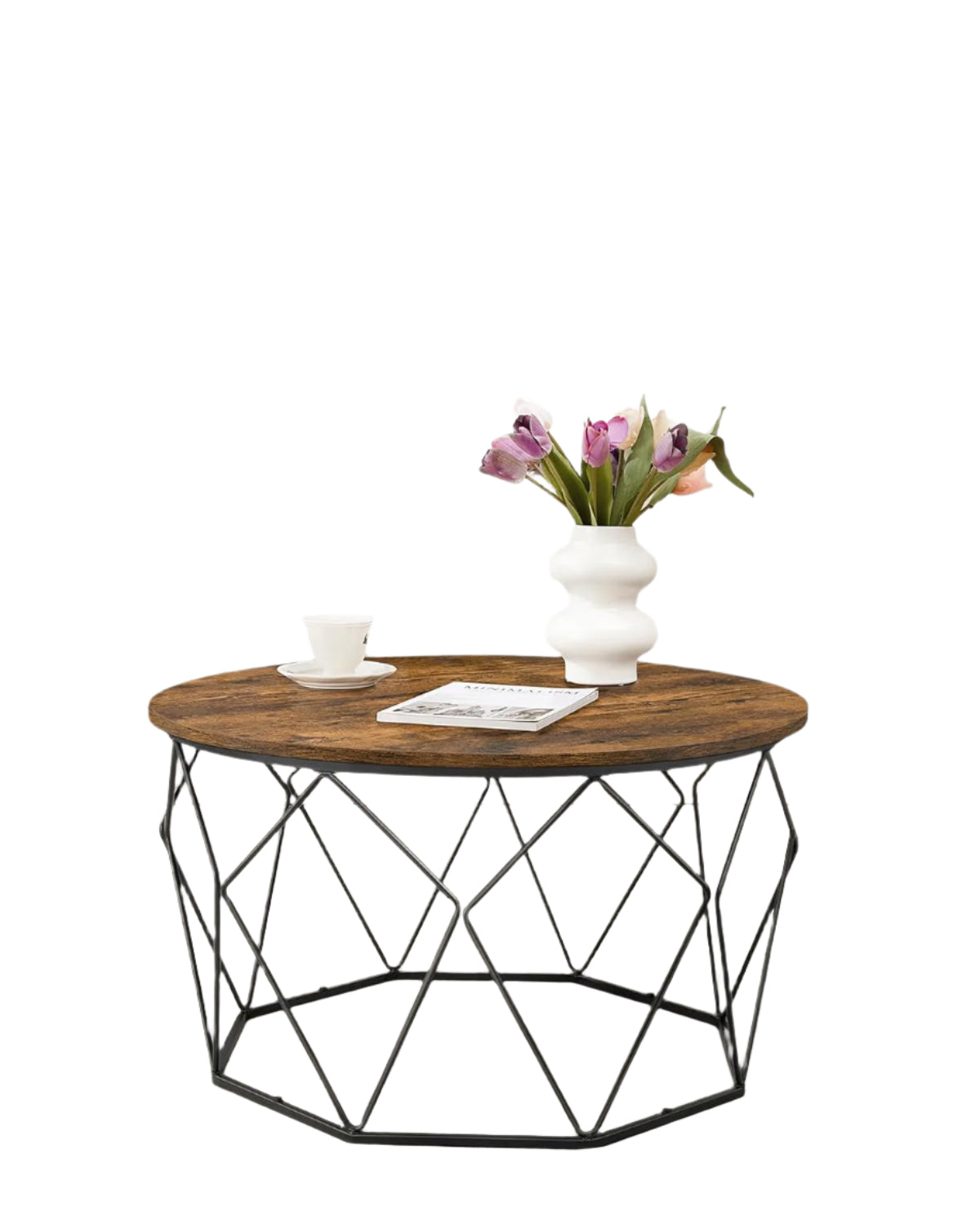 Industrial Round Coffee Table with Steel Frame