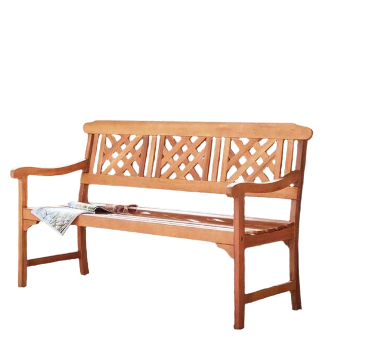 3 Seater Hardwood Garden Bench Eucalyptus Wood Weather Resistant Outdoor Seat Brown