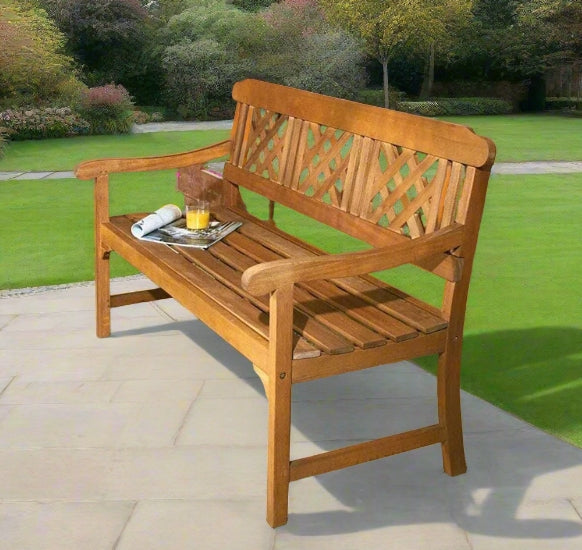 3 Seater Hardwood Garden Bench Eucalyptus Wood Weather Resistant Outdoor Seat Brown