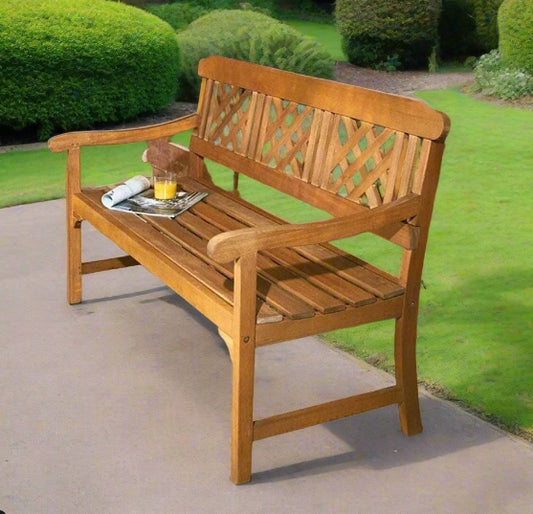 garden bench,3 seater bench,outdoor furniture,eucalyptus wood bench,hardwood garden seat,weather resistant bench,patio bench,brown garden bench,self assembly furniture