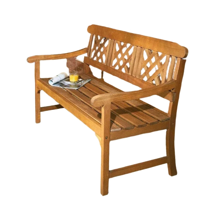 3 Seater Hardwood Garden Bench Eucalyptus Wood Weather Resistant Outdoor Seat Brown