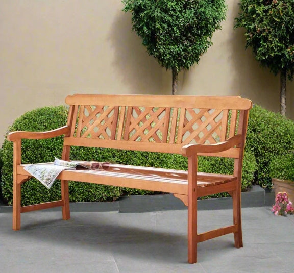 3 Seater Hardwood Garden Bench Eucalyptus Wood Weather Resistant Outdoor Seat Brown