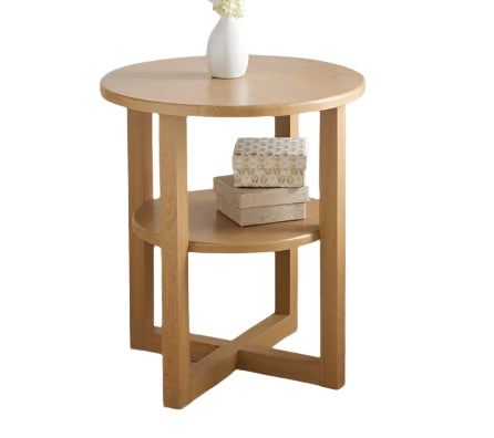 Small Side Table with Shelf Round Coffee Table for Living Room Bedroom or Hallway