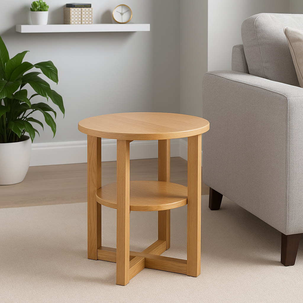 Small Side Table with Shelf Round Coffee Table for Living Room Bedroom or Hallway