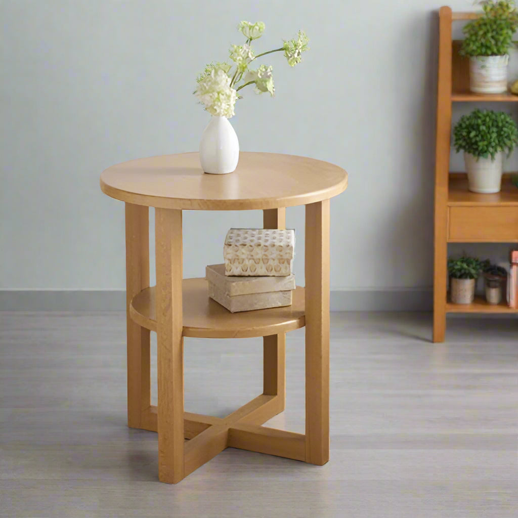 Small Side Table with Shelf Round Coffee Table for Living Room Bedroom or Hallway