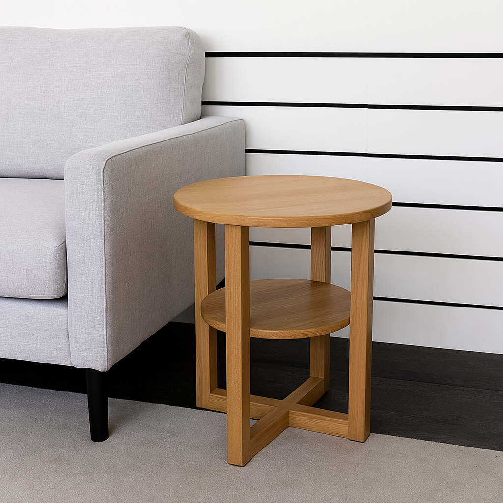 Small Side Table with Shelf Round Coffee Table for Living Room Bedroom or Hallway