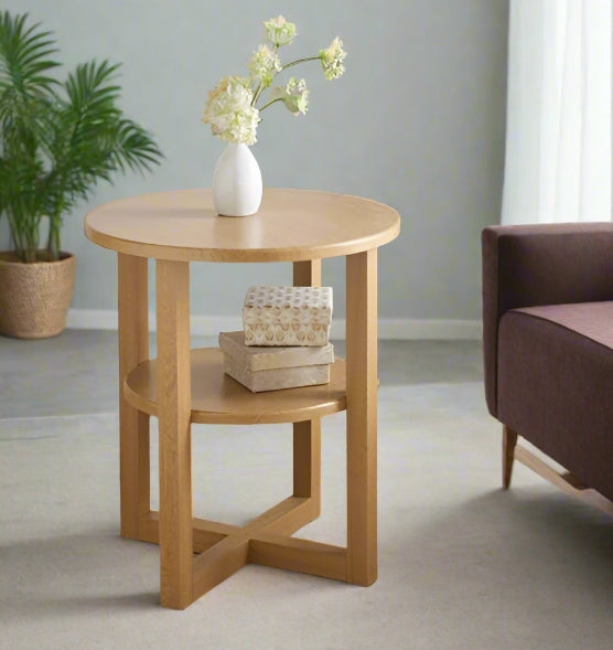 Small Side Table with Shelf Round Coffee Table for Living Room Bedroom or Hallway