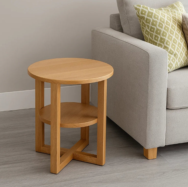 Small Side Table with Shelf Round Coffee Table for Living Room Bedroom or Hallway