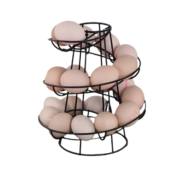 Black Spiral Egg Rack Stand Helter Skelter Style Holds 18 Eggs Kitchen Counter Storage