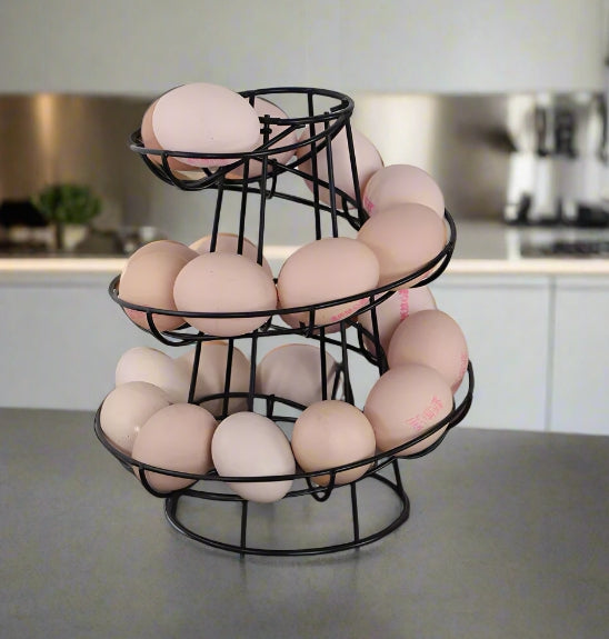 Black Spiral Egg Rack Stand Helter Skelter Style Holds 18 Eggs Kitchen Counter Storage