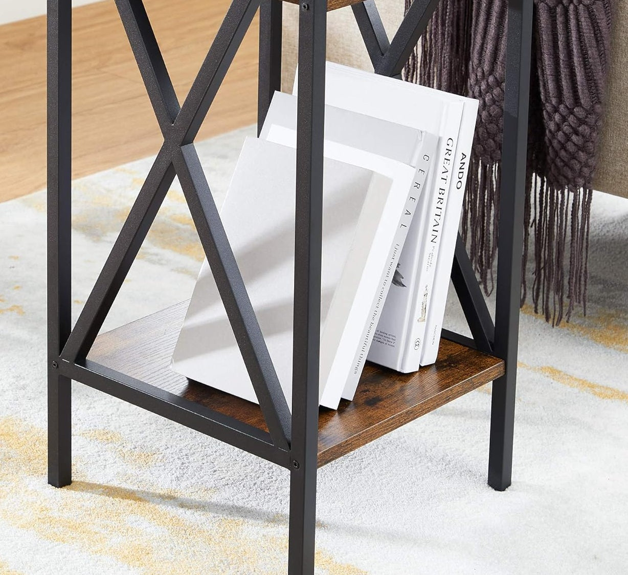 Tall Nightstand with Drawer & Shelf – Rustic Brown & Black Industrial Bedside Table