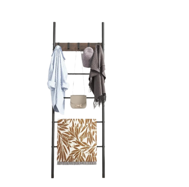 5-Tier Industrial Towel Ladder Shelf with 5 Hooks