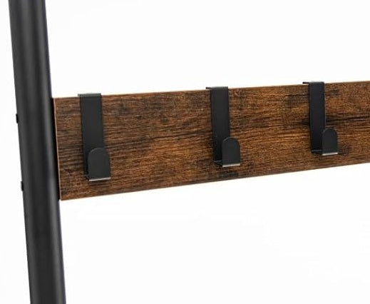 5-Tier Industrial Towel Ladder Shelf with 5 Hooks