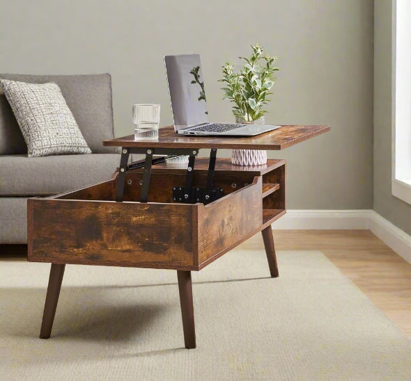 Lift-Top Coffee Table with Hidden Compartment and Adjustable Storage Shelf