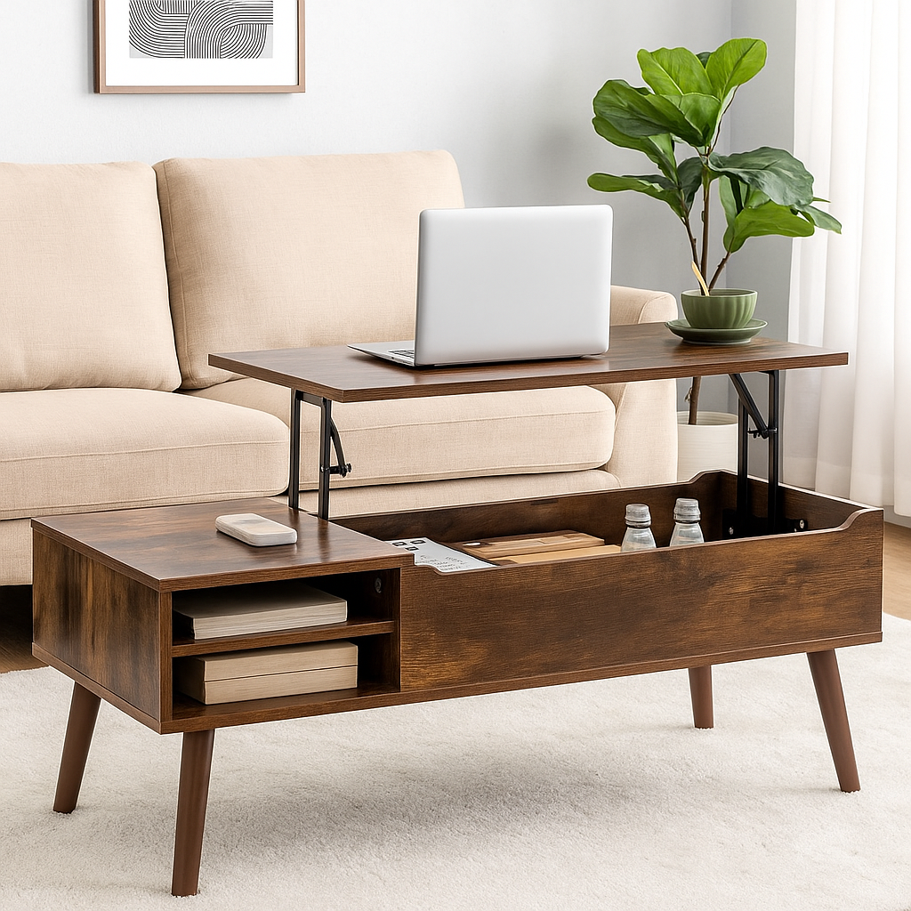 Lift-Top Coffee Table with Hidden Compartment and Adjustable Storage Shelf