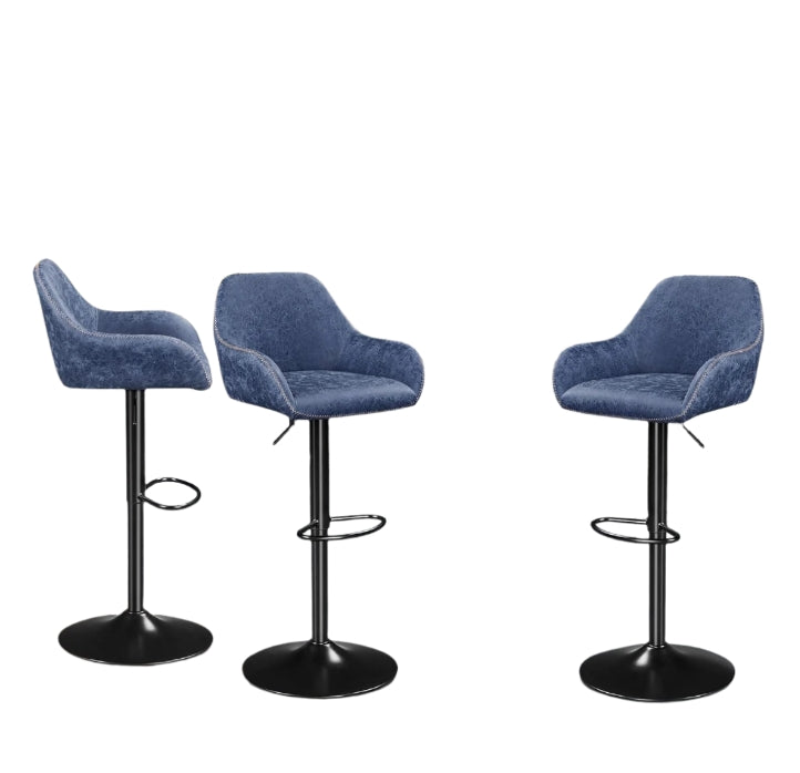 Set of 2 Adjustable Swivel Bar Stools with Backrest & Armrests – Faux Leather Blue Chairs