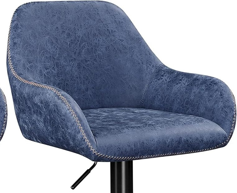 Set of 2 Adjustable Swivel Bar Stools with Backrest & Armrests – Faux Leather Blue Chairs