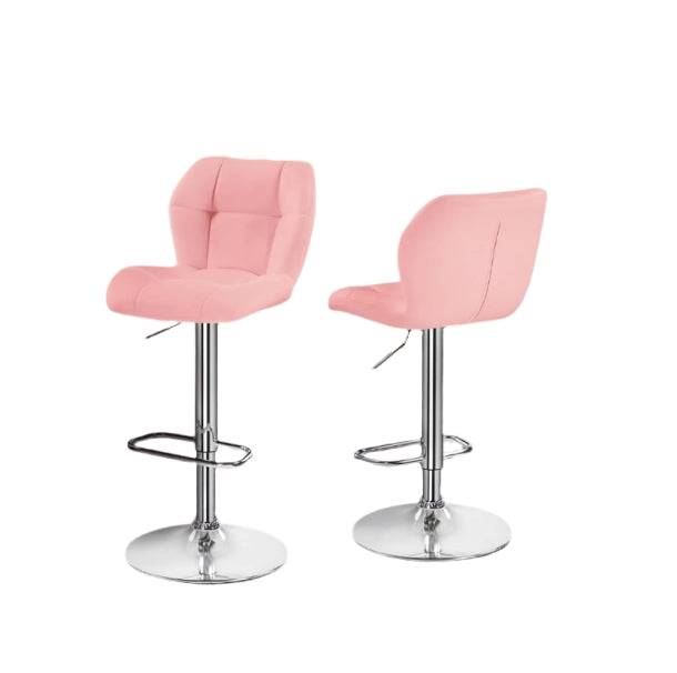 Set of 2 Pink PU Leather Bar Stools – Adjustable Swivel Counter Chairs with Backrest