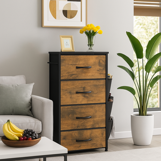 4-Drawer Fabric Storage Organizer with Metal Frame and Wooden Top