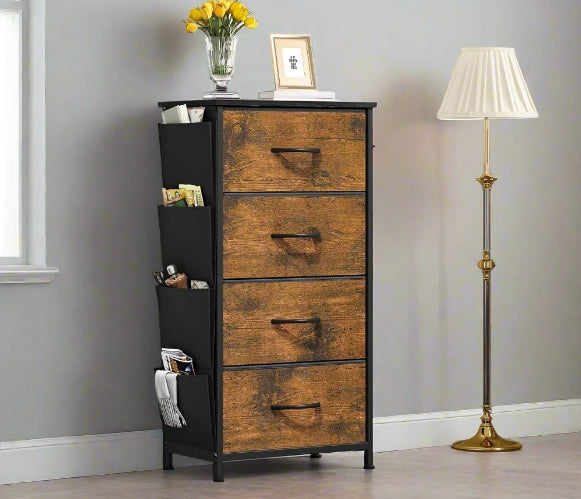 4-Drawer Fabric Storage Organizer with Metal Frame and Wooden Top
