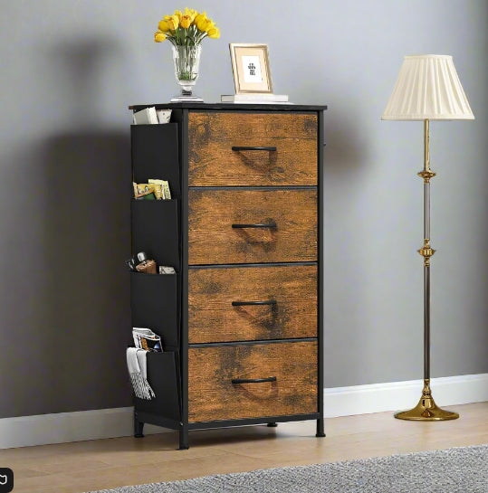 4-Drawer Fabric Storage Organizer with Metal Frame and Wooden Top