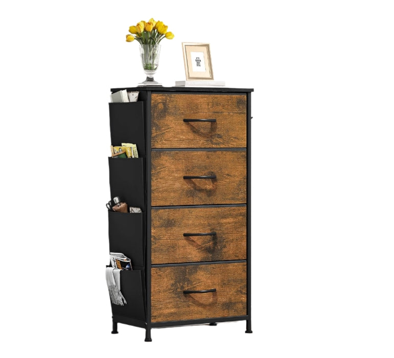 4-Drawer Fabric Storage Organizer with Metal Frame and Wooden Top