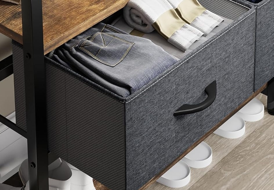 Industrial Coat Rack Stand with Shoe Storage and Bench