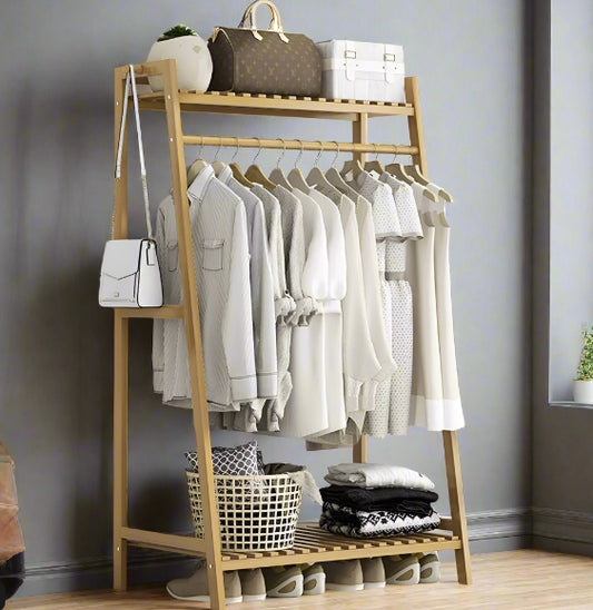 Heavy Duty Bamboo Clothes Rail and Wardrobe