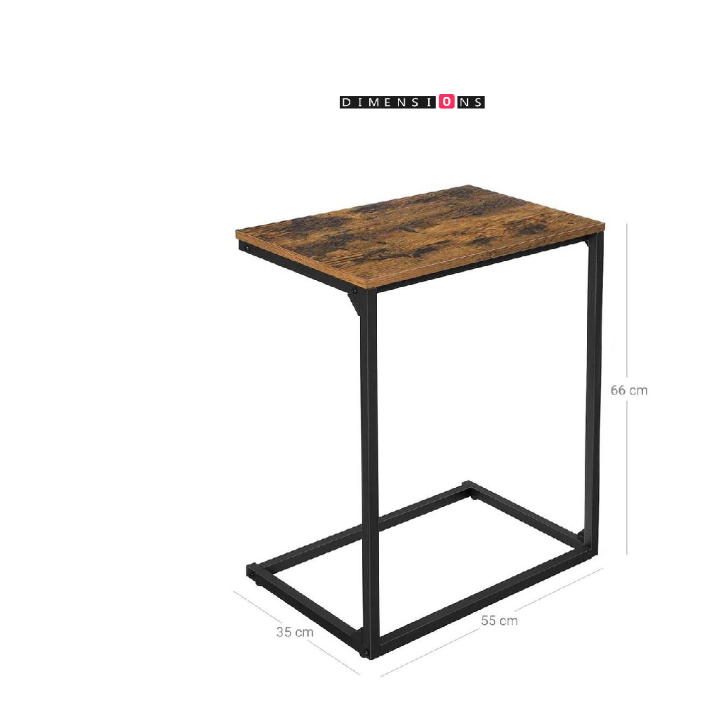 Small Laptop Side Table – Rustic Brown & Black Industrial Sofa or Bed Desk with Steel Frame