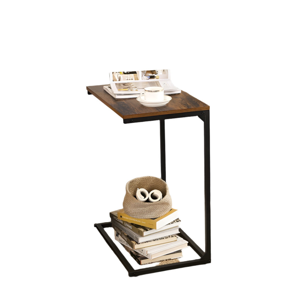 Small Laptop Side Table – Rustic Brown & Black Industrial Sofa or Bed Desk with Steel Frame
