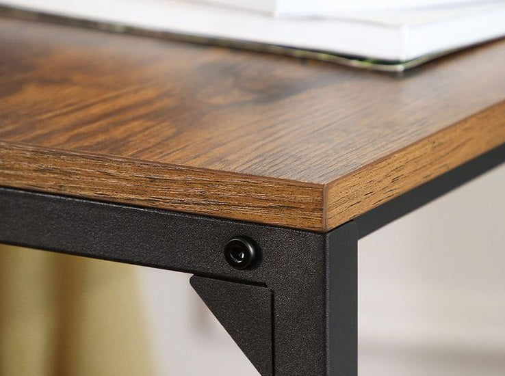 Small Laptop Side Table – Rustic Brown & Black Industrial Sofa or Bed Desk with Steel Frame