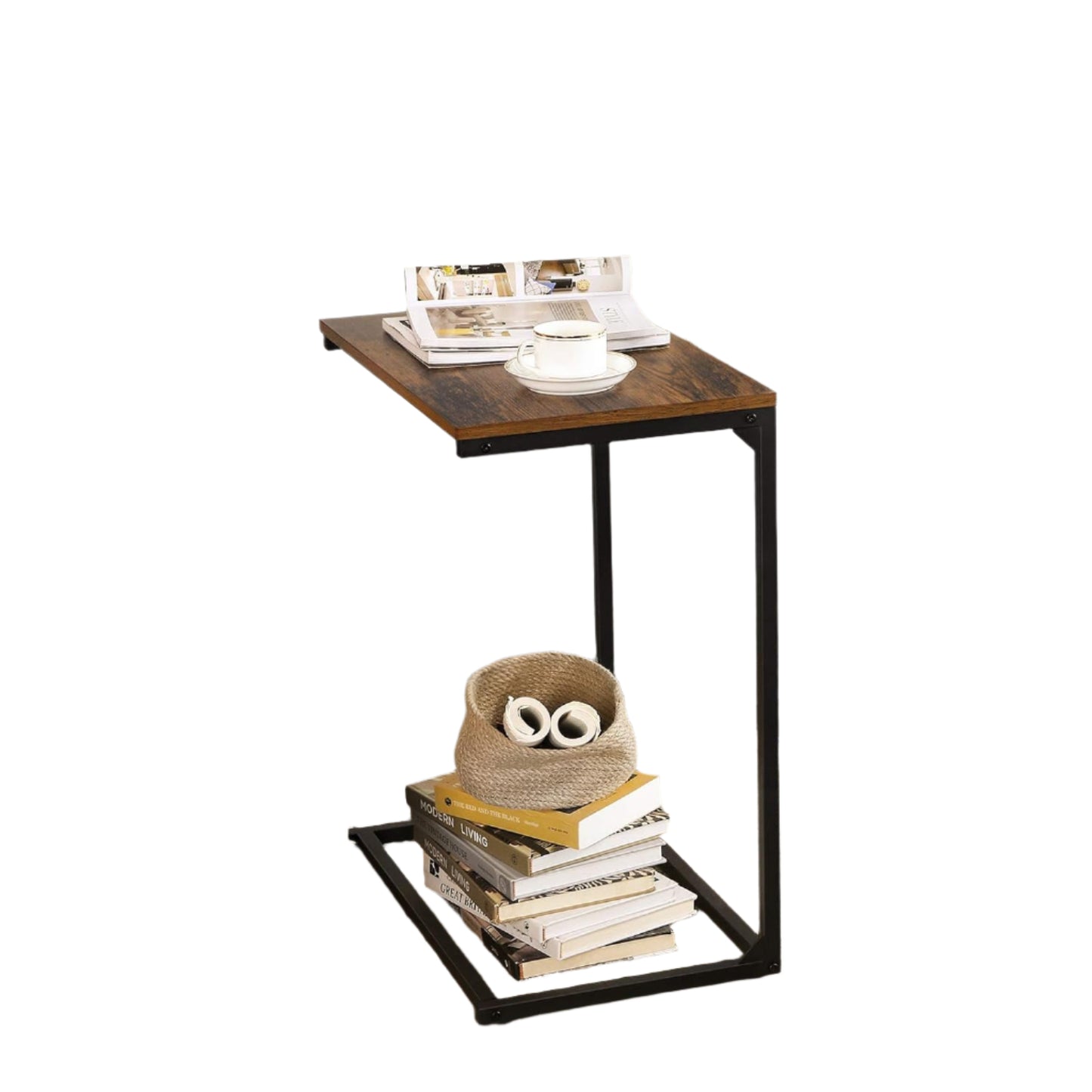 Small Laptop Side Table – Rustic Brown & Black Industrial Sofa or Bed Desk with Steel Frame