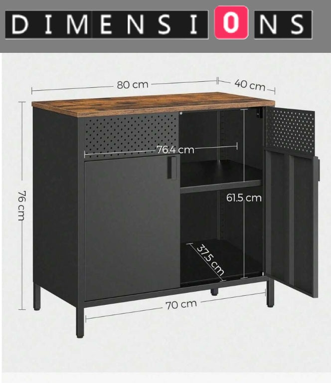 Rustic Brown & Black Floor Standing Storage Cabinet with Door and Adjustable Shelf