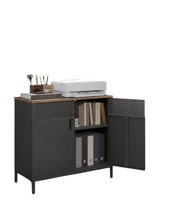 Rustic Brown & Black Floor Standing Storage Cabinet with Door and Adjustable Shelf