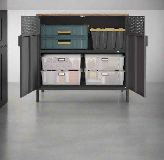 Rustic Brown & Black Floor Standing Storage Cabinet with Door and Adjustable Shelf