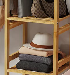 Large Bamboo Garment Rack with Clothes Rail and Shelves