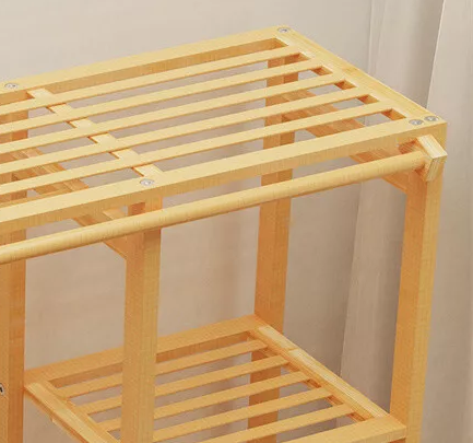 Large Bamboo Garment Rack with Clothes Rail and Shelves