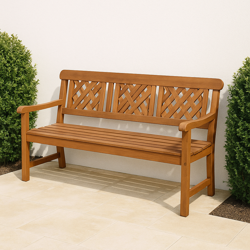 3 Seater Hardwood Garden Bench Eucalyptus Wood Weather Resistant Outdoor Seat Brown