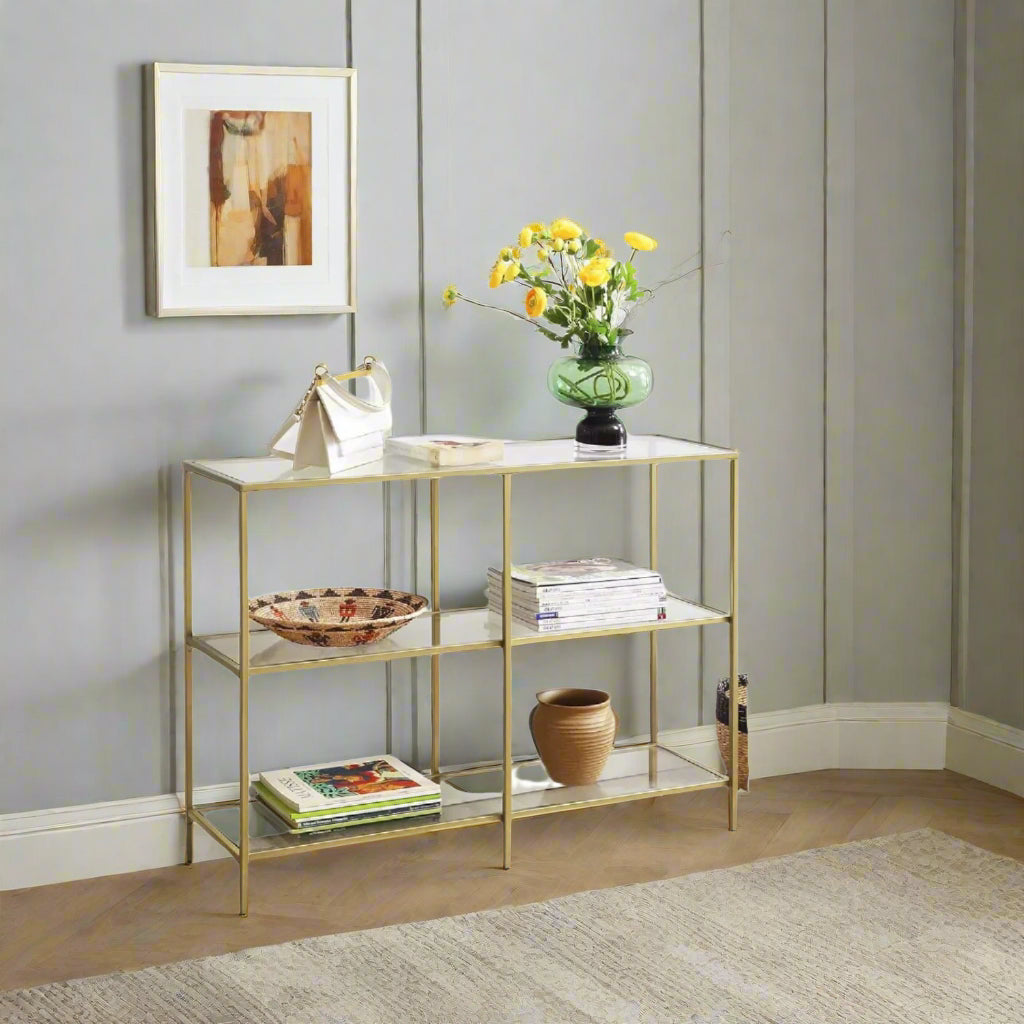 3-Tier Console Table with Tempered Glass Display Shelf